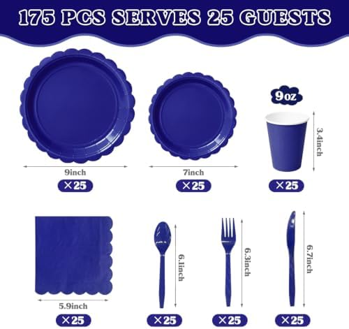 Vyntra 175 Pcs Navy Blue Paper Plates and Napkins Party Supplies - Image 2