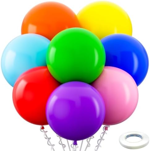 Bezente Assorted Rainbow Giant Latex Round Balloons 36 Inch 8 Pack by Bezente