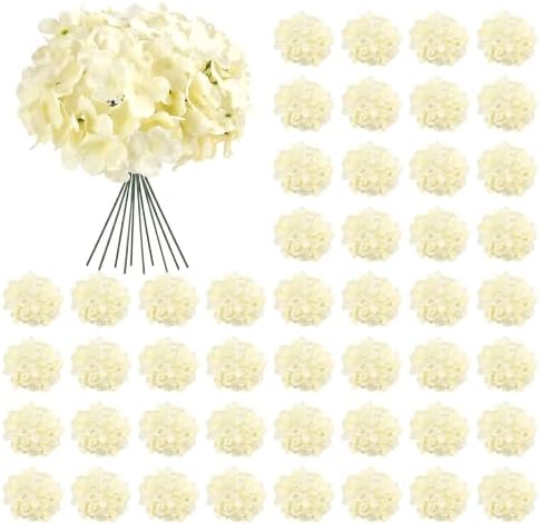 Auihiay 64Pcs Champagne Artificial Hydrangea Flowers,Silk Hydrangeas by Auihiay