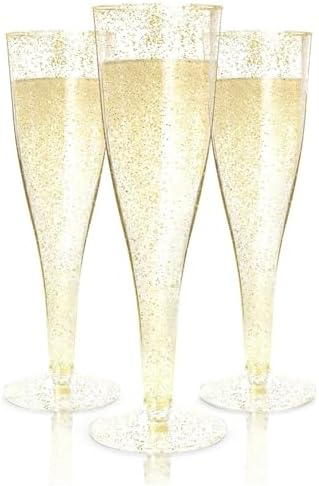 Prestee Disposable Champagne Flutes, 4.5 oz Plastic Champagne Glasses by Prestee