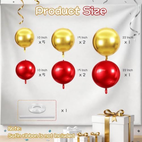 Togvu Red Gold Round Foil Balloons, 16PCS Different Sizes 4D Sphere Balloon - Image 2