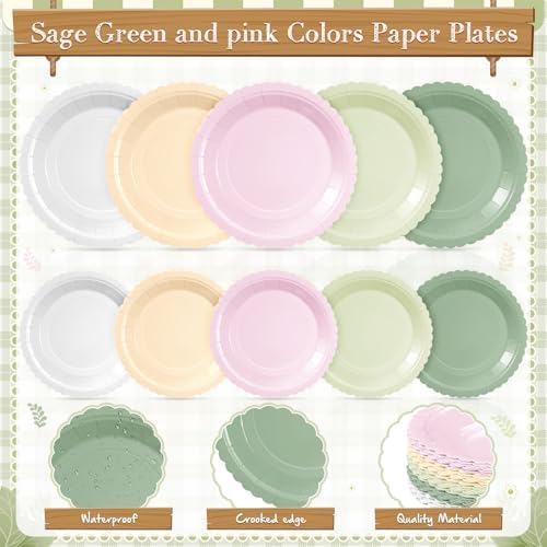 Zhehao 175 Pcs Pink and Green Party Plates Cups Napkins Set - Image 4