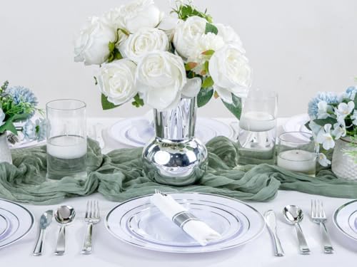 50Pack Pre Rolled Silver Plastic Silverware Set Heavy Duty for Party - Image 5