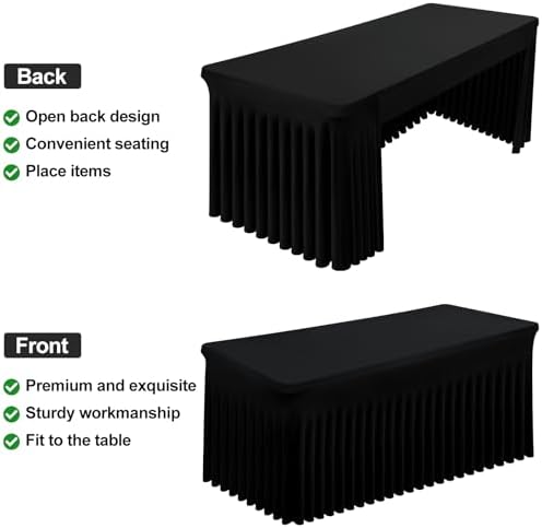 Smiry Spandex Open Back Tablecloth,Elastic Fitted Stretch Tablecloth for 8FT Rectangle Tables,Waterproof Washable Table Cover Skirt for Outdoor, Wedding, Banquet & Parties (Black, 96Lx30Wx30H Inch) - Image 5