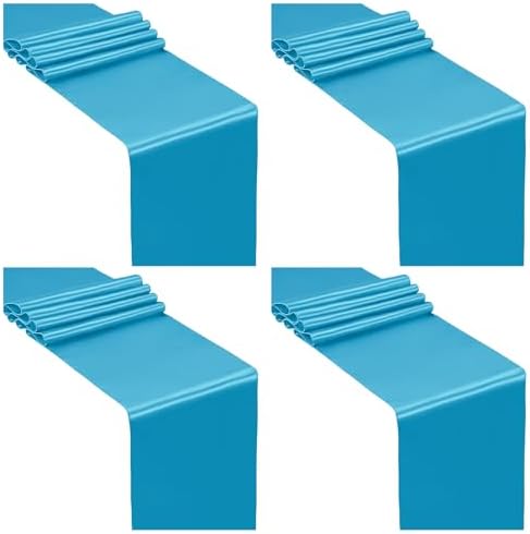 SiinvdaBZX 4 Pcs Teal Blue Satin Table Runner 12 x 108 inches Long by SiinvdaBZX