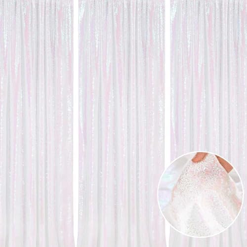 Backdrop Curtains Iridescent Sequin Fabric 3 Pieces 2ftx8ft Glitter Fabric by QueenDream