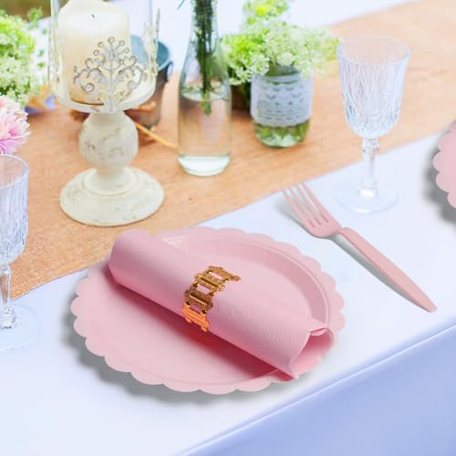 105PCS Pink Paper Plates & Napkins Set,7inch Scallope,with Forks - Image 3