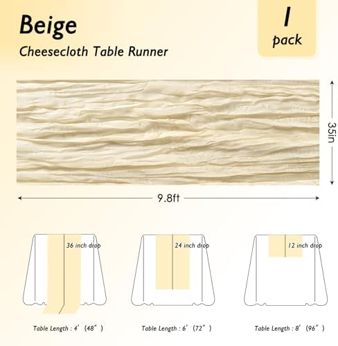 3 Pack Ivory Cream Cheesecloth Table Runner 120 Inch Boho Wedding Decor - Image 2