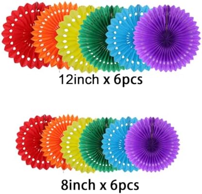 12PCS Colourful Paper Fans Party Decorations,Rainbow Hanging Ceiling Honeycomb Round Tissue Paper Fans for Mexican Engagement Fiesta Cinco De Mayo Party Decorations - Image 3