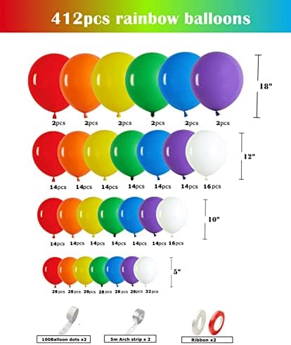 412pcs Rainbow Balloon Arch Kit Assorted Colors 18 12 10 5 Inch, Different Sizes Matte Latex Colorful Balloons for Baby Shower Birthday Wedding Party Decorations - Image 2