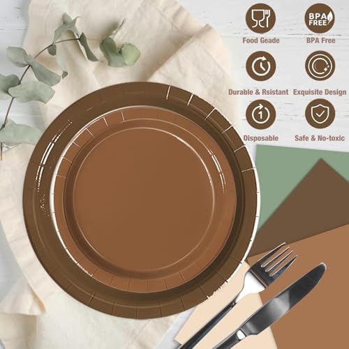 Oigco Woodland Baby Shower Decorations - 60 PCS Brown Sage Green Neutral Forest Animal Brown Plates and Napkins for Safari Jungle Baby Shower Decorations - Image 4