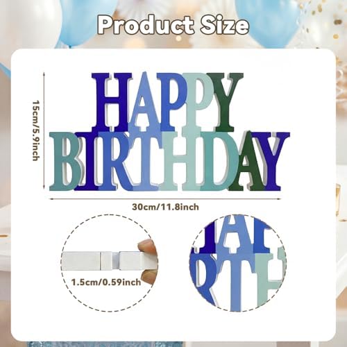Novabright Happy Birthday Sign, Blue and Green, No Glitter - Image 2
