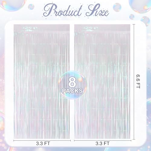 2 Pack White Iridescent Streamers Backdrop, 3.3x6.6ft Foil Fringe Curtains Silver Holographic Door Tinsel Streamers for Birthday, Wedding, Holiday, Bachelorette, Theme Party Decorations - Image 2