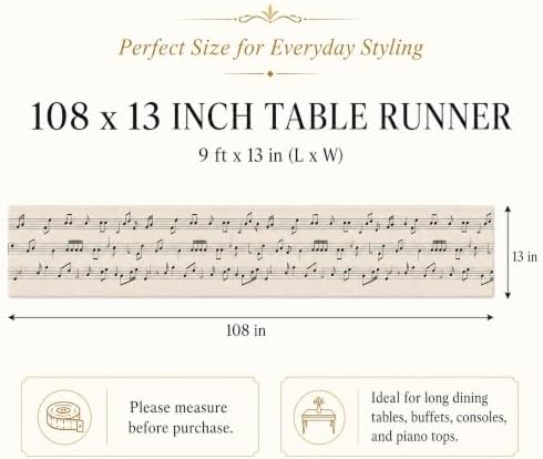 Vintage Music Sheets Dining Table Runner, Retro Musical Notes Staff - Image 5