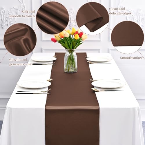 12 Pack Brown Satin Table Runner 12 x 108 Inch Long Premium Table Runners for Wedding Party Events Decoration, Birthday Parties, Banquets Decorations, Graduations, Engagements - Image 4
