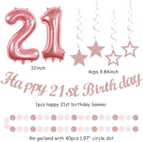 Rose Gold Light Pink White 21st Happy Birthday Party Decorations Hugmoon - Image 3