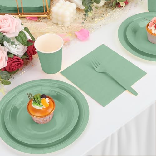 Sage Green Plates and Napkins Party Supplies, Include 9’’ Disposable Paper Plates, 7’’ Dessert Plate and Cups Napkins Forks Party Decorations for Baby Shower, Birthday, Wedding, Serves for 25 - Image 5