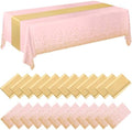 Breling 24 Pack Pink and Gold Disposable Tablecloths and Table Runner Set by Breling