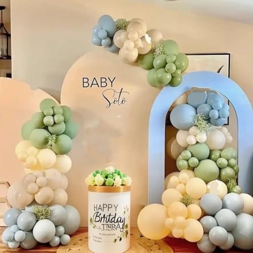 Green Blue Yellow Beige Balloons Arch Birthday Decorations Bear Baby Shower - Image 5
