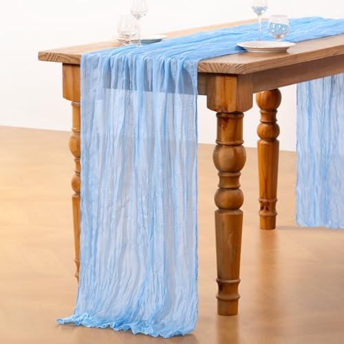 DeZerlor Baby Blue Cheesecloth Table Runners 10 Pack Summer Boho Runners - Image 6