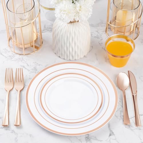 BESTVIP 600 Pcs Rose Gold Plastic Dinnerware Set for 100 Guests - Image 5