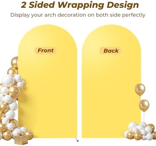 7.2 ft Arch Backdrop Cover Yellow - Double-Sided Spandex Arch Covers Stretchy Backdrop for Balloon Arches Birthday Party Baby Shower Banquet Wedding Photo Background - Image 3