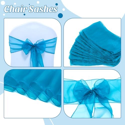 MDS Pack of 200 PCS Organza Chair Sashes Wider Dining Chair Bows Ribbon Tie Back for Wedding Party Birthday Bridal Shower Reception Event Banquet Home Chair Cover Decoration - Dark Teal - Image 4