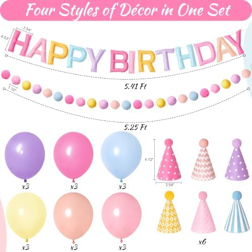 Kriyokiaa Pastel Rainbow Happy Birthday Banner Set with Party Hats - Image 4