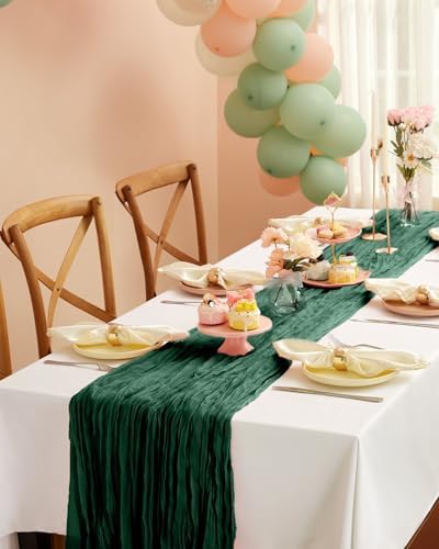 Pureegg 2 Pack Cheesecloth Table Runner 120 Inch Emerald Green - Image 6