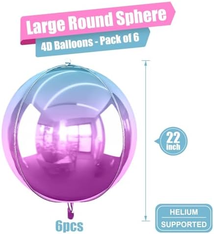 Gradient Purple Round Foil Balloons Birthday Prom Decor 22 Inch 6 Pcs - Image 2