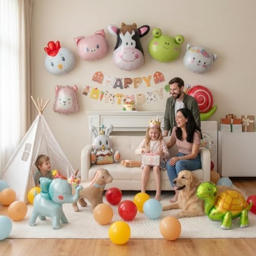 48 PCS Happy Birthday Farm Animals Foil Balloon Decorations Kit for Kids Birthday, Farm Theme Cow Chicken Pig Sheep All-In-One Party Supplies with Birthday Banner for Boys Girls Kids - Image 3