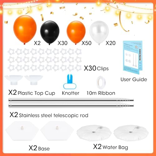 Balloon Column Stand with 102Pcs Balloons, Halloween Balloon Column Kit Set of 2, Metal Balloon Tower Stand with Base for Floor, Height Adjustable from 1.57 to 7 Ft, For Party Decorations - Image 2