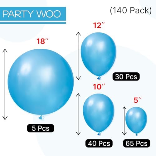 PartyWoo Pearl Blue Balloons 140pcs Sky Blue Balloons Different Sizes - Image 5