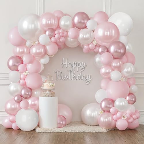 Blocesa Pearl Pink White Balloons Arch Kit Double Stuffed, Party Decor. by Bloces