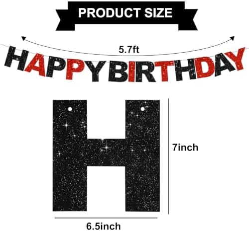 BEISHIDA Pre-Strung Black Red Happy Birthday Banner Party Sign Decoration - Image 2