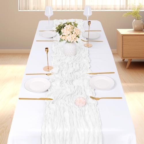 6 Pack White Cheesecloth Table Runner, 17 x 108 inch, Semi Sheer Boho Cheese Cloth Fabric Table Runner Bulk for Wedding, Birthday, Party, Holiday, Home Decor (White) - Image 2