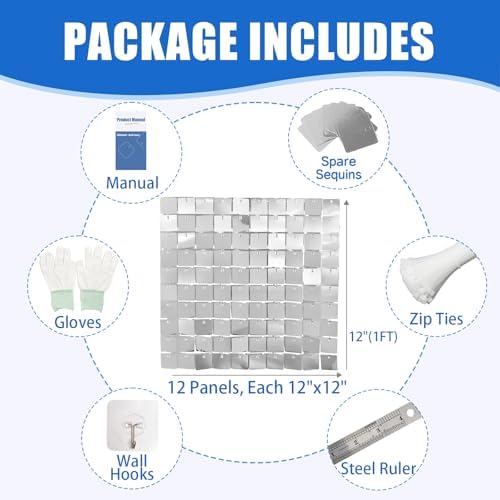 Ozikutech 12 Pcs Silver Shimmer Wall Backdrop Panels for Party Decoration - Image 2