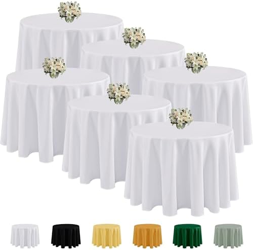Fitable 6 Pack White Round Tablecloths - 108 Inches in Diameter by Fitable