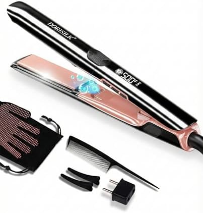 DORISILK 500 Degree High Temp Professional Hair Straightener，30s Fast Heating Ceramic Flat Iron ，2 in 1 Hair Straightener and Curler，Plasma Flat Iron Get Frizz-Free ，Dual Voltage for Travel Using by DORISILK