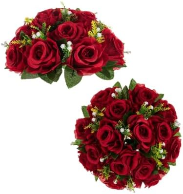 BLOSMON Rose Flower Balls for Table Centerpieces, Crimson, 2 Pcs, Reusable by Blosmon