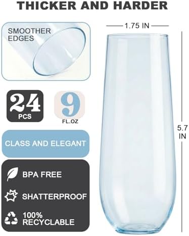 24 Pack Plastic Champagne Flutes, 9 Oz Disposable Wine Mimosa Glasses - Image 2