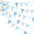 Dusty Blue Silver White Party Decorations Pennant Banner Flag Hanging Glitter Triangle Bunting for Birthday Graduation Bridal Shower Wedding Engagement Nautical Ahoy Achor Party Supplies by pinkblume