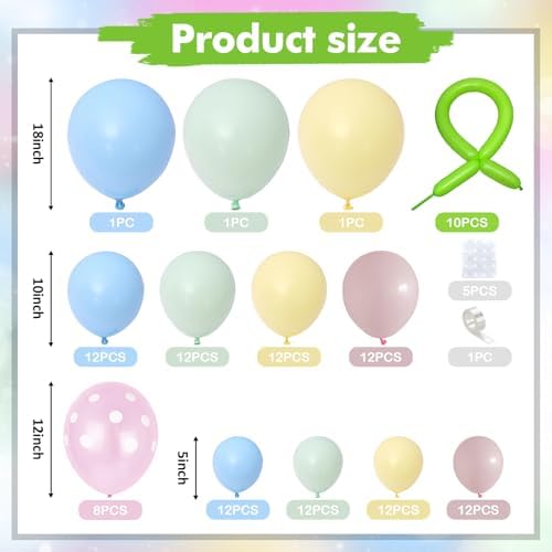 Pastel Balloon Arch Garland Kit, Macaron Pink Green Blue Yellow Latex Party Balloons Rainbow Pastel Color Easter Balloon for Easter Spring Wedding Graduation Baby Shower Birthday Party Decorations - Image 3