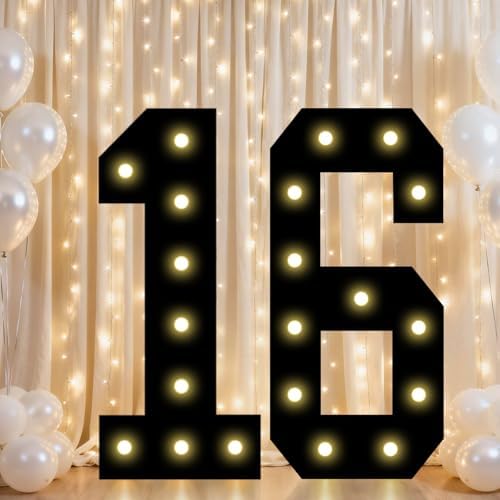 Pooqla 16th Birthday Decorations for Boys, 2.4FT Light Up Numbers by Pooqla