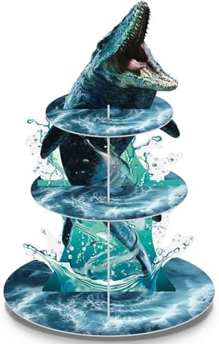 3 Tier Dinosaur Party Decoration Mosasaurus Dinosaur Cupcake Stand by Unknown