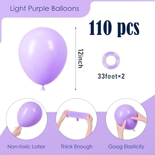 Voircoloria 110pcs Pastel Purple Light Purple Latex Party Balloons, 12inch - Image 2