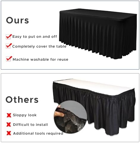 Black Spandex Table Skirt for 8 Foot Rectangle Tables 4 Pack 96x30 In - Image 5