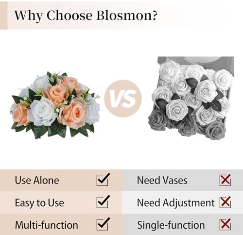 BLOSMON Rose Flower Balls Centerpieces: 6pcs Peach Fuzz Artificial Flowers - Image 5