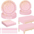122 Pcs Pink Plates and Napkins Party Supplies, Birthday Decorations for Women Serves 30, Girl Baby Shower Decorations with Wedding Paper Plates, Golden Pink Party Supplies with Fork and Tablecloth by QZYL