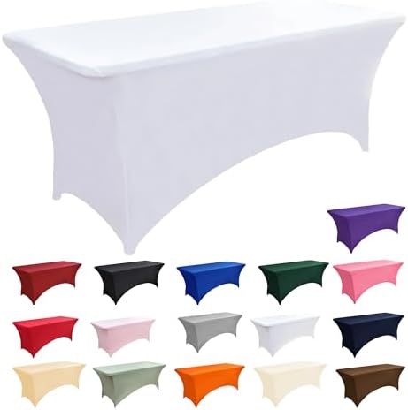 2-Pack 4ft White Spandex Table Covers for Rectangular Folding Tables - Wrinkle Resistant Stretch Tight Table Cloths - Ultimate Fitted Table Protector for Parties, Banquet, and Wedding - Image 3